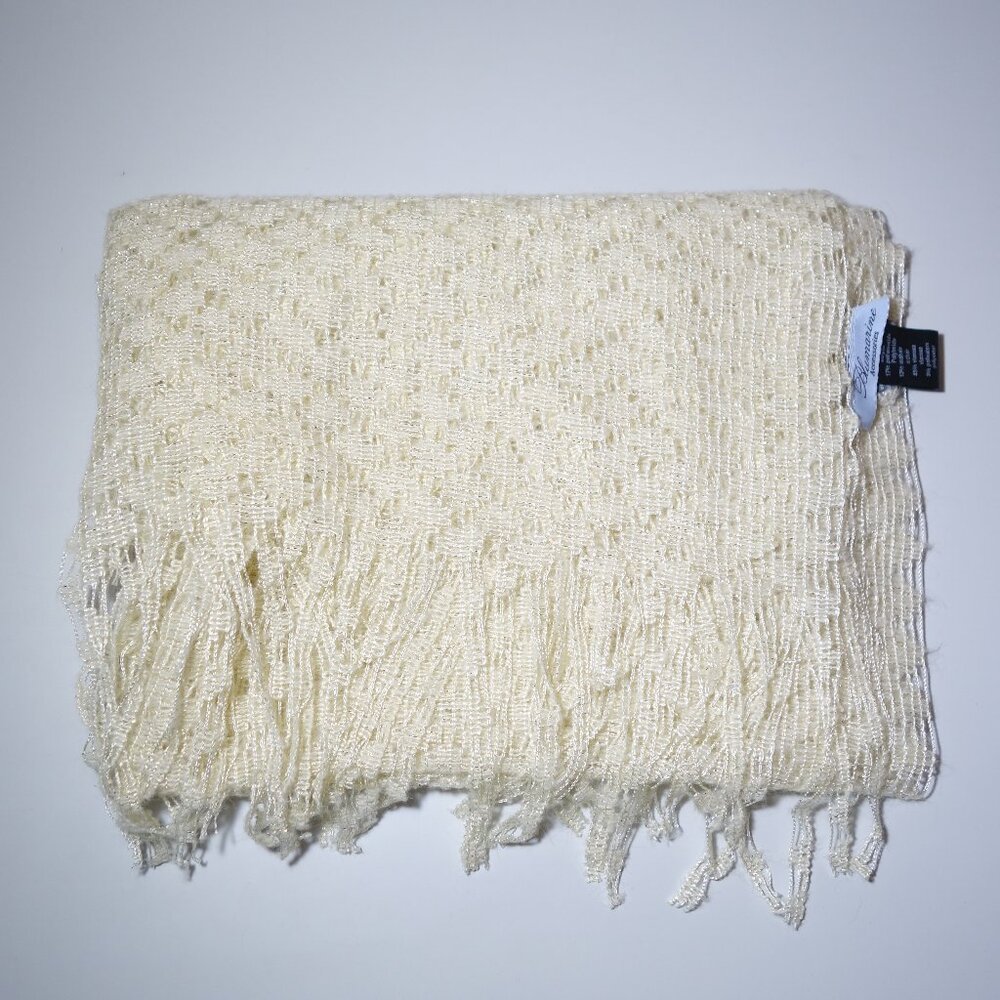 Blumarine Fishnet Ivory & Gold Long Scarf, Size 24.5 in x 64 in